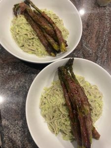 Pesto Sauce with Sorghum Pasta and Cabbage