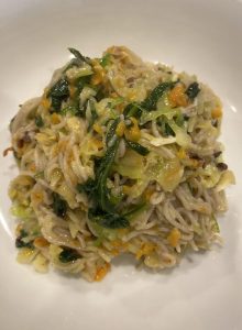 Prosciutto Spinach and Eggs with Sorghum Spaghetti