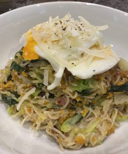 Prosciutto Spinach and Eggs with Sorghum Spaghetti